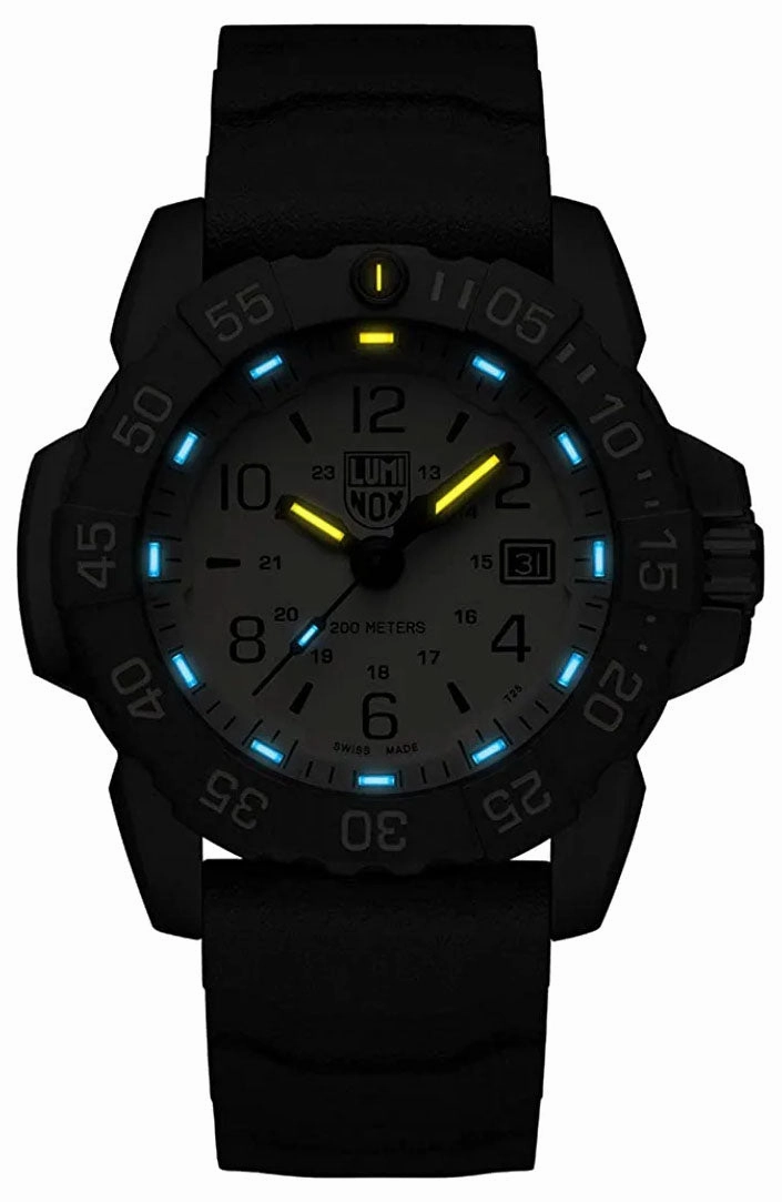 Luminox Navy SEAL Black Stainless Steel Black Rubber Strap Sand Dial Date Divers Quartz Interchangeable NATO Strap Mens Watch XS.3251.CBNSF.SET