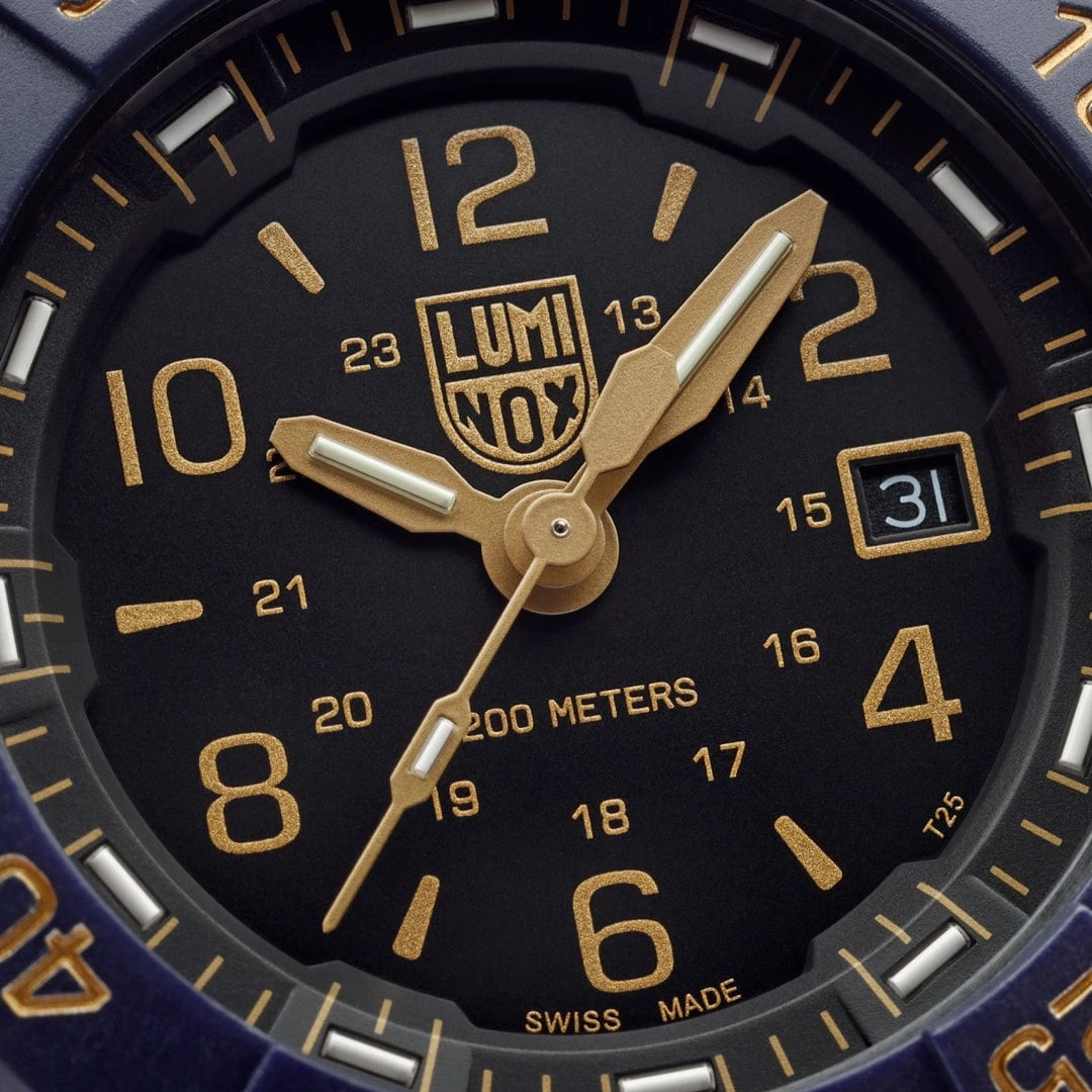 Luminox Navy SEAL Foundation Back to the Blue Black IP Steel Black Dial Blue Rubber Strap Date Divers Quartz Mens Watch XS.3255.CB.NSF