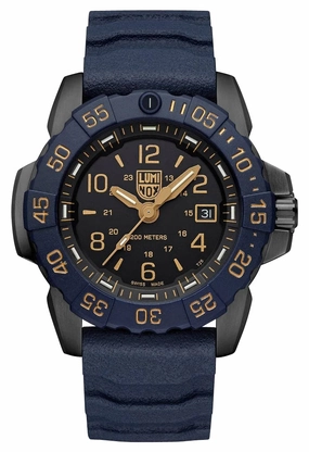Luminox Navy SEAL Foundation Back to the Blue Black IP Steel Black Dial Blue Rubber Strap Date Divers Quartz Mens Watch XS.3255.CB.NSF