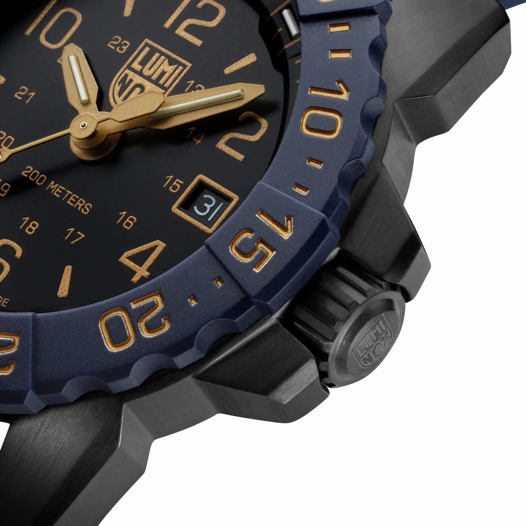 Luminox Navy SEAL Foundation Back to the Blue Black IP Steel Black Dial Blue Rubber Strap Date Divers Quartz Mens Watch XS.3255.CB.NSF