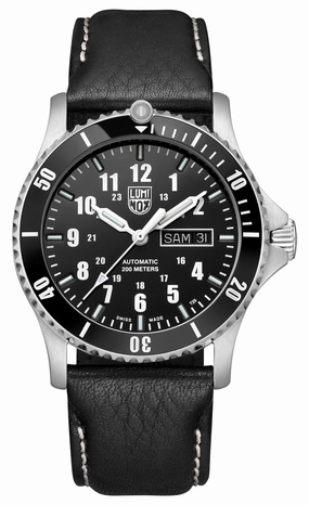 Luminox Sport Timer Automatic Stainless Steel Black Dial Black Leather Strap Day/Date Divers Mens Watch XS.0921