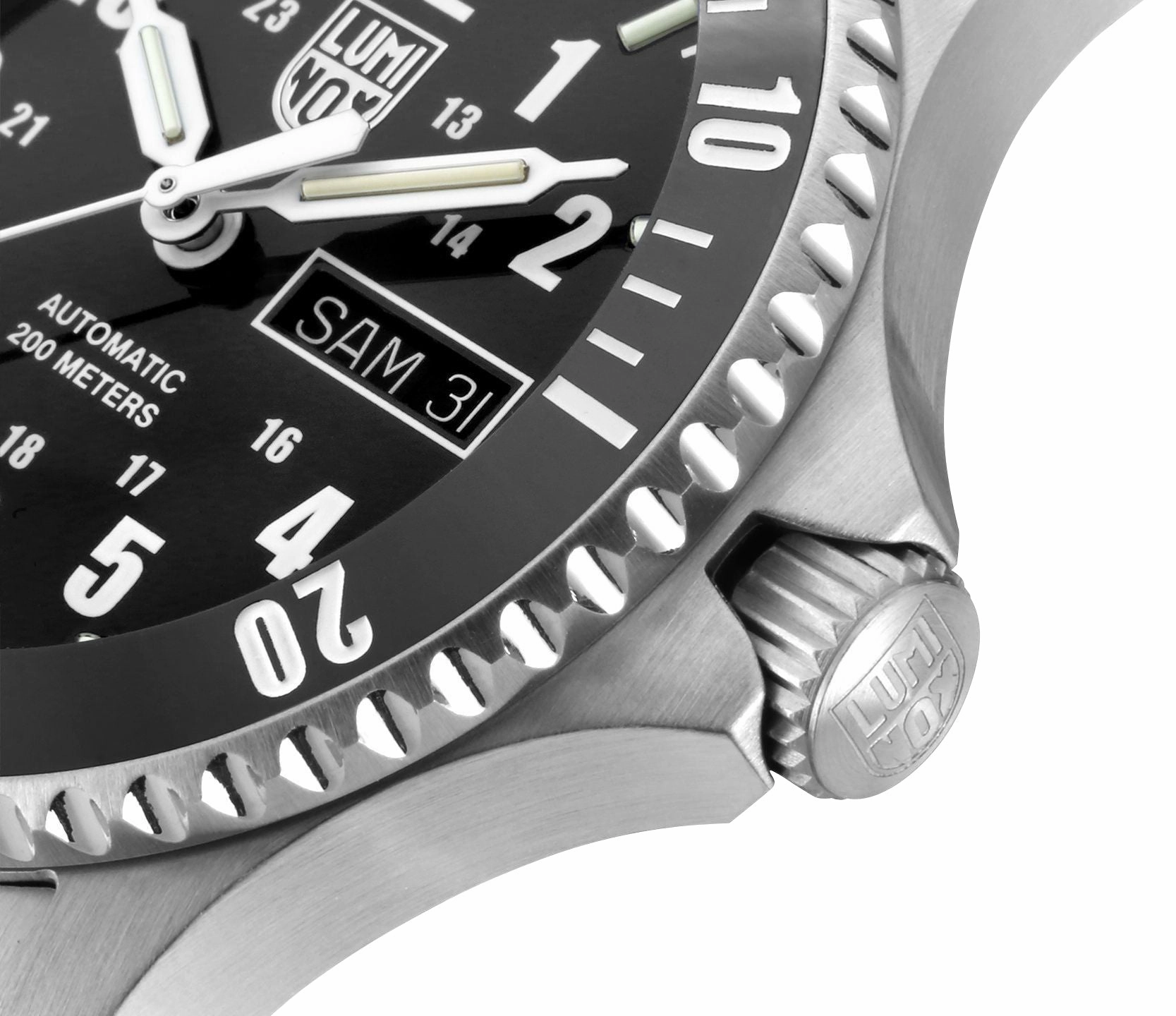 Luminox Sport Timer Automatic Stainless Steel Black Dial Black Leather Strap Day/Date Divers Mens Watch XS.0921
