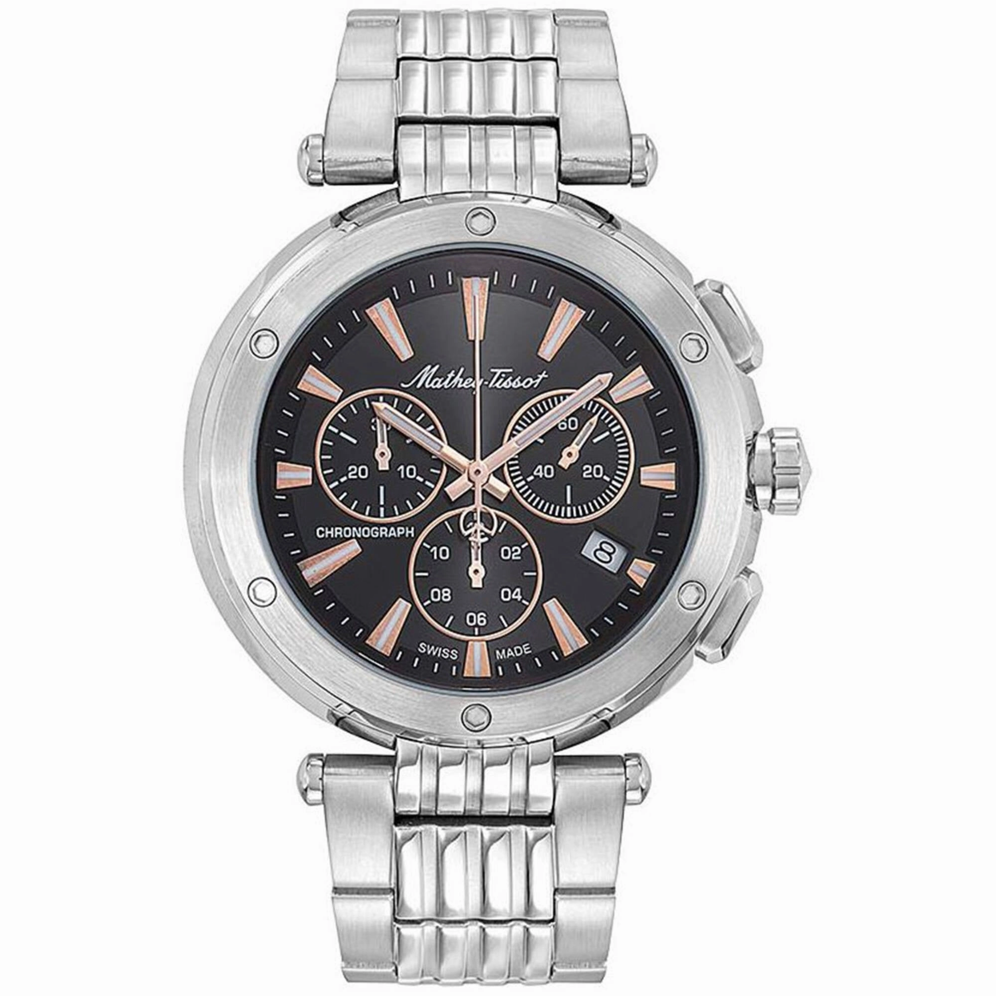 Mathey Tissot Men's Watch - Neptune Chrono Black Dial Silver Tone Bracelet | H912CHRRN