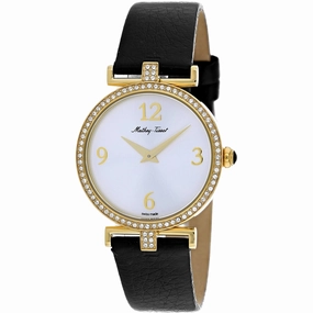 Mathey Tissot Women's Watch - Gaia Yellow Gold Case Silver Dial Black Strap | D587QPYI