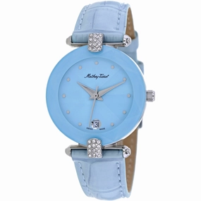 Mathey Tissot Women's Watch - Pyramide Quartz Blue Dial Leather Strap | P318M