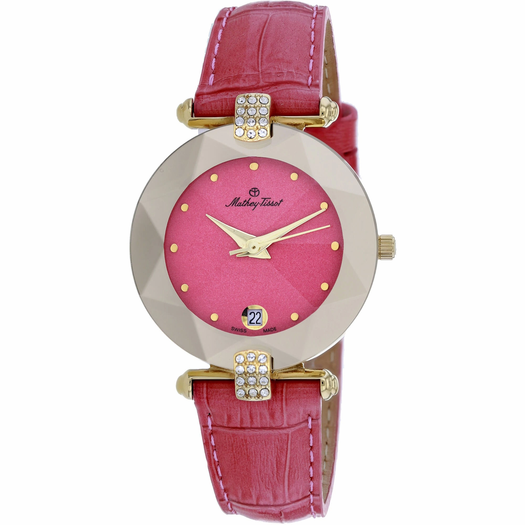 Mathey Tissot Women's Watch - Pyramide Quartz Pink Dial Leather Strap | P317M