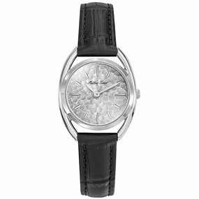 Mathey Tissot Women's Watch - Saphira Silver Tone Dial Black Leather Strap | D933ALI