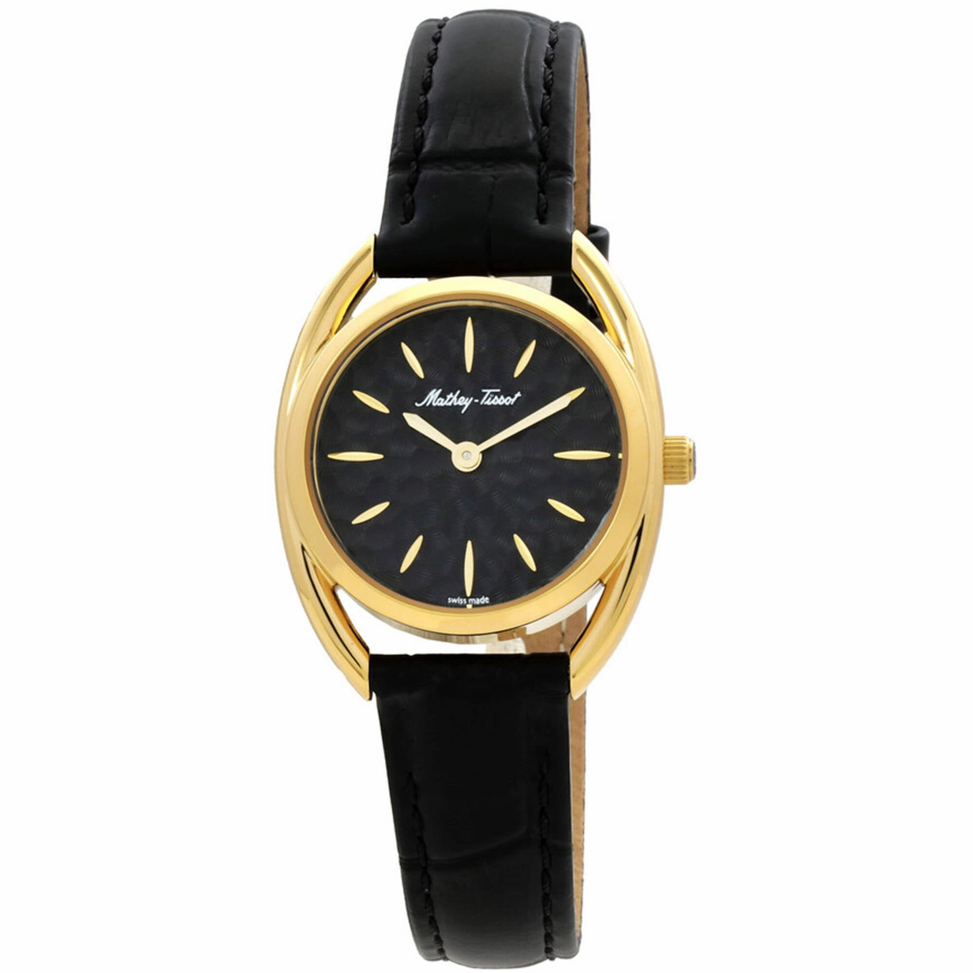 Mathey Tissot Women's Watch - Saphira Yellow Gold Case Black Dial Strap | D933PLYN