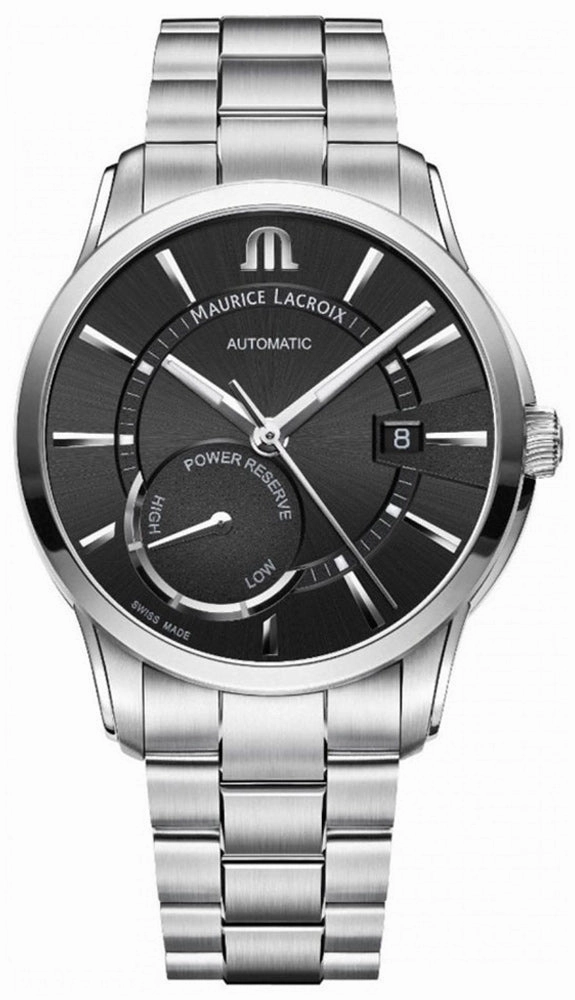 Maurice Lacroix Pontos Automatic Stainless Steel Black Dial Date Power Reserve Indicator Mens Watch PT6368-SS002-330-1