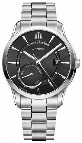 Maurice Lacroix Pontos Automatic Stainless Steel Black Dial Date Power Reserve Indicator Mens Watch PT6368-SS002-330-1