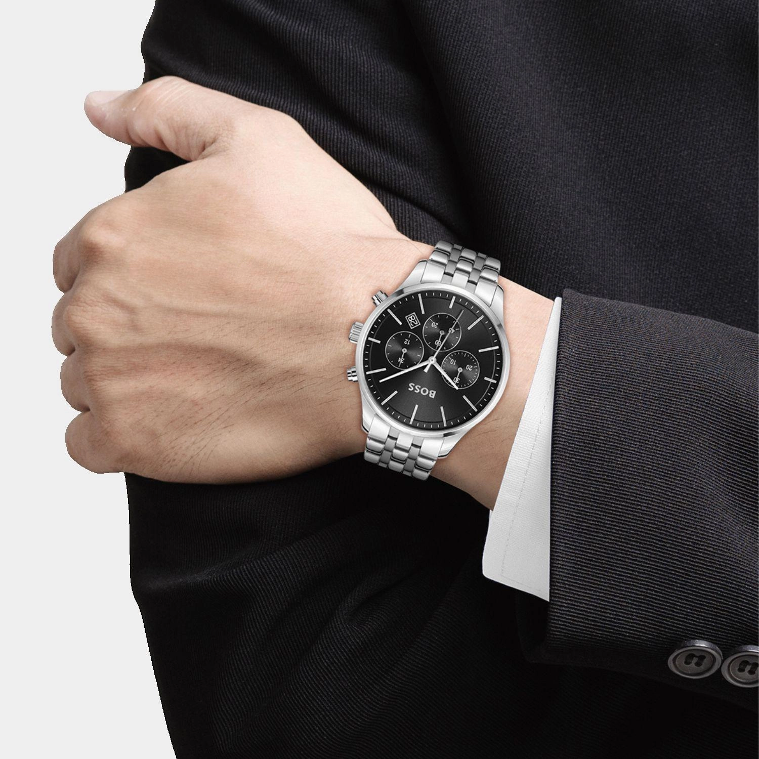 Men Quartz Black Dial Chronograph Stainless Steel Watch 1514157