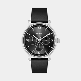 Men Quartz Black Dial Multi-Function Leather Watch 1514125