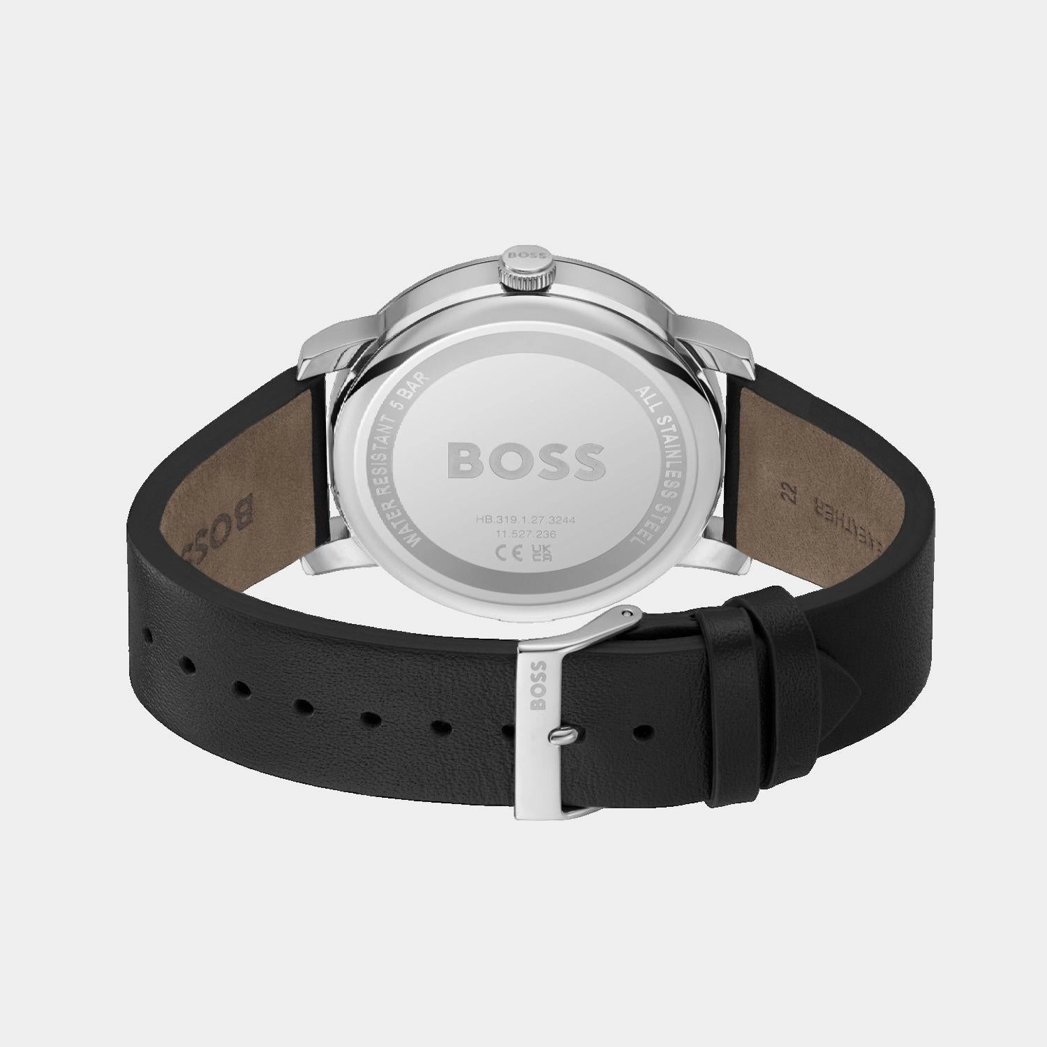 Men Quartz Black Dial Multi-Function Leather Watch 1514125