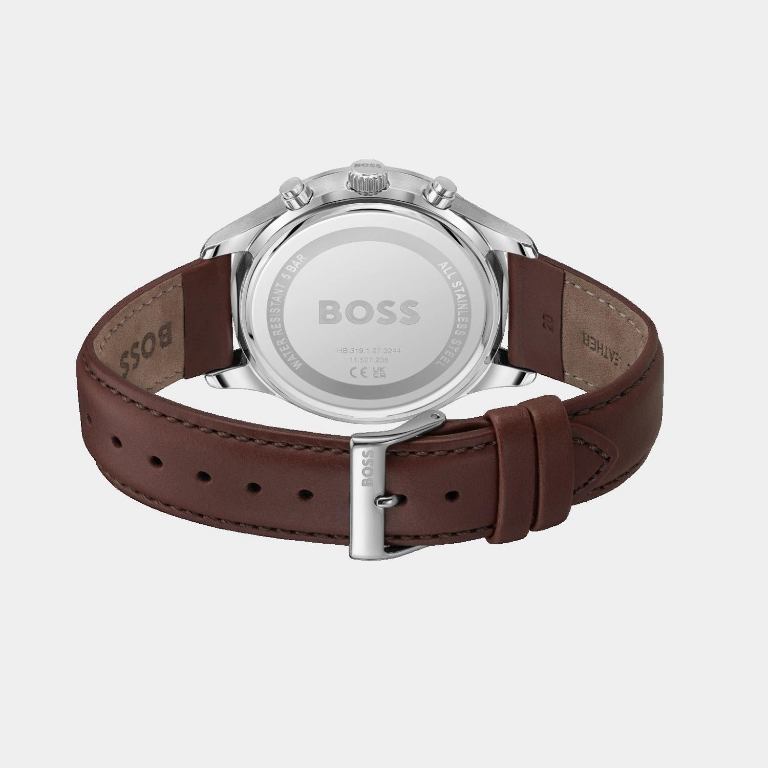 Men Quartz Grey Dial Chronograph Leather Watch 1514155