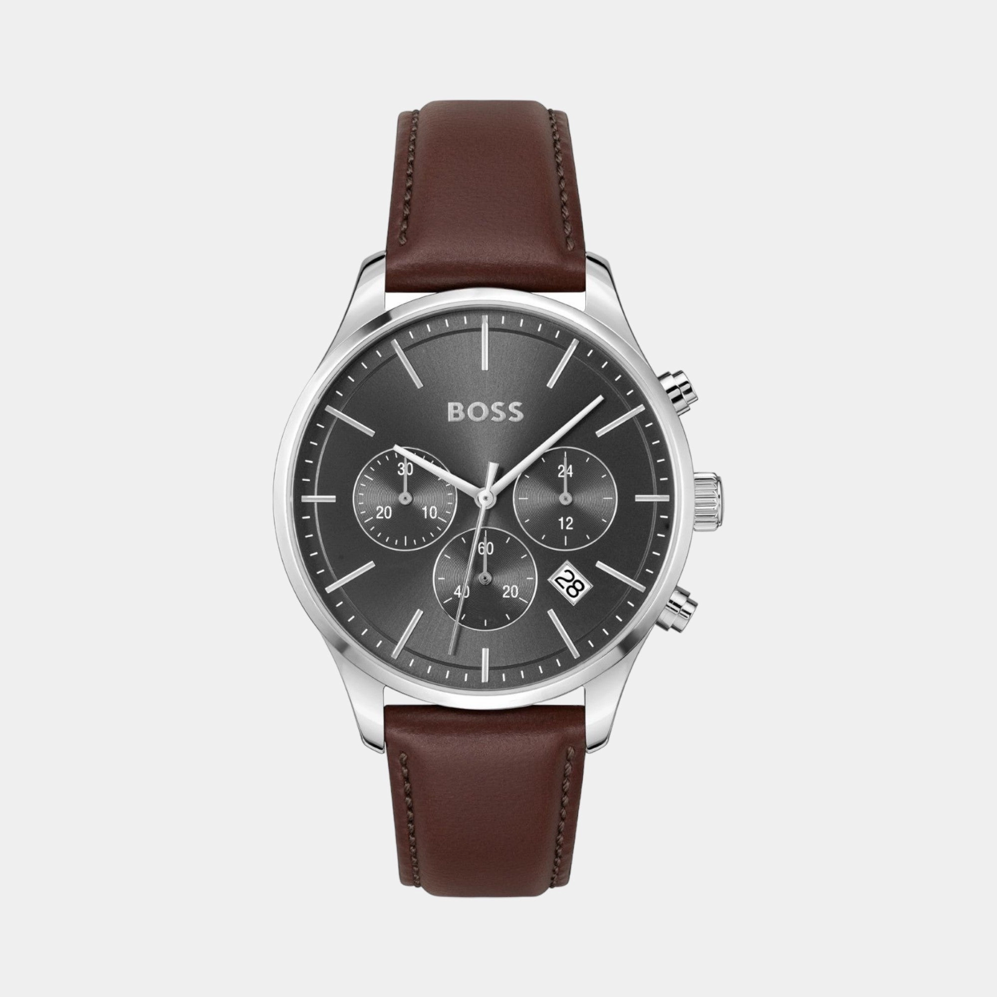 Men Quartz Grey Dial Chronograph Leather Watch 1514155