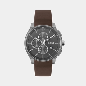Men Quartz Grey Dial Chronograph Leather Watch 1514187