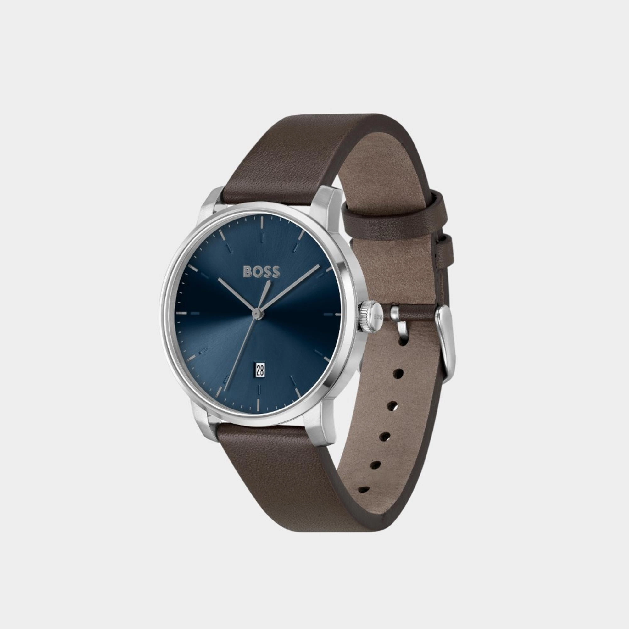 Men's Quartz Analog Blue Dial Leather Watch 1514160