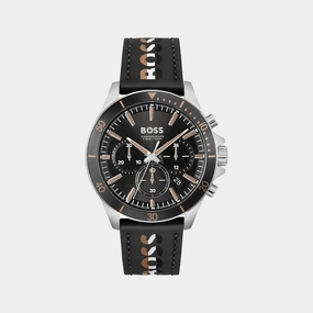 Men's Quartz Chronograph Black Dial Leather Watch 1514121