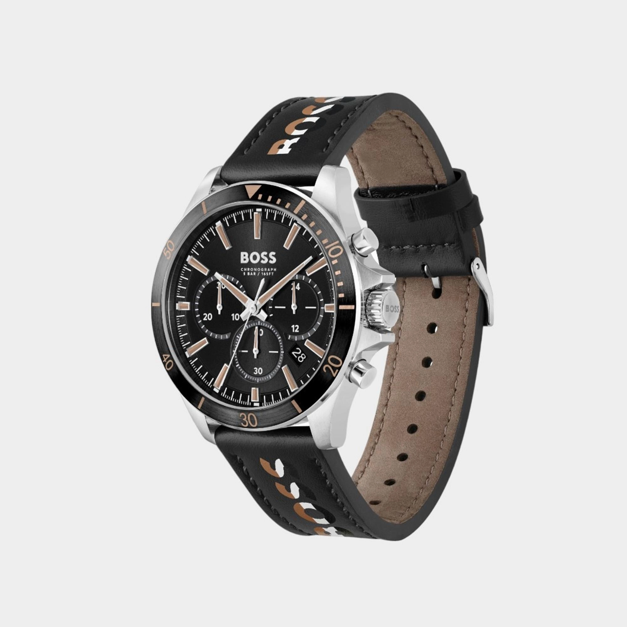 Men's Quartz Chronograph Black Dial Leather Watch 1514121