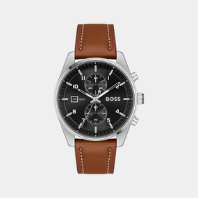 Men's Quartz Chronograph Black Dial Leather Watch 1514161
