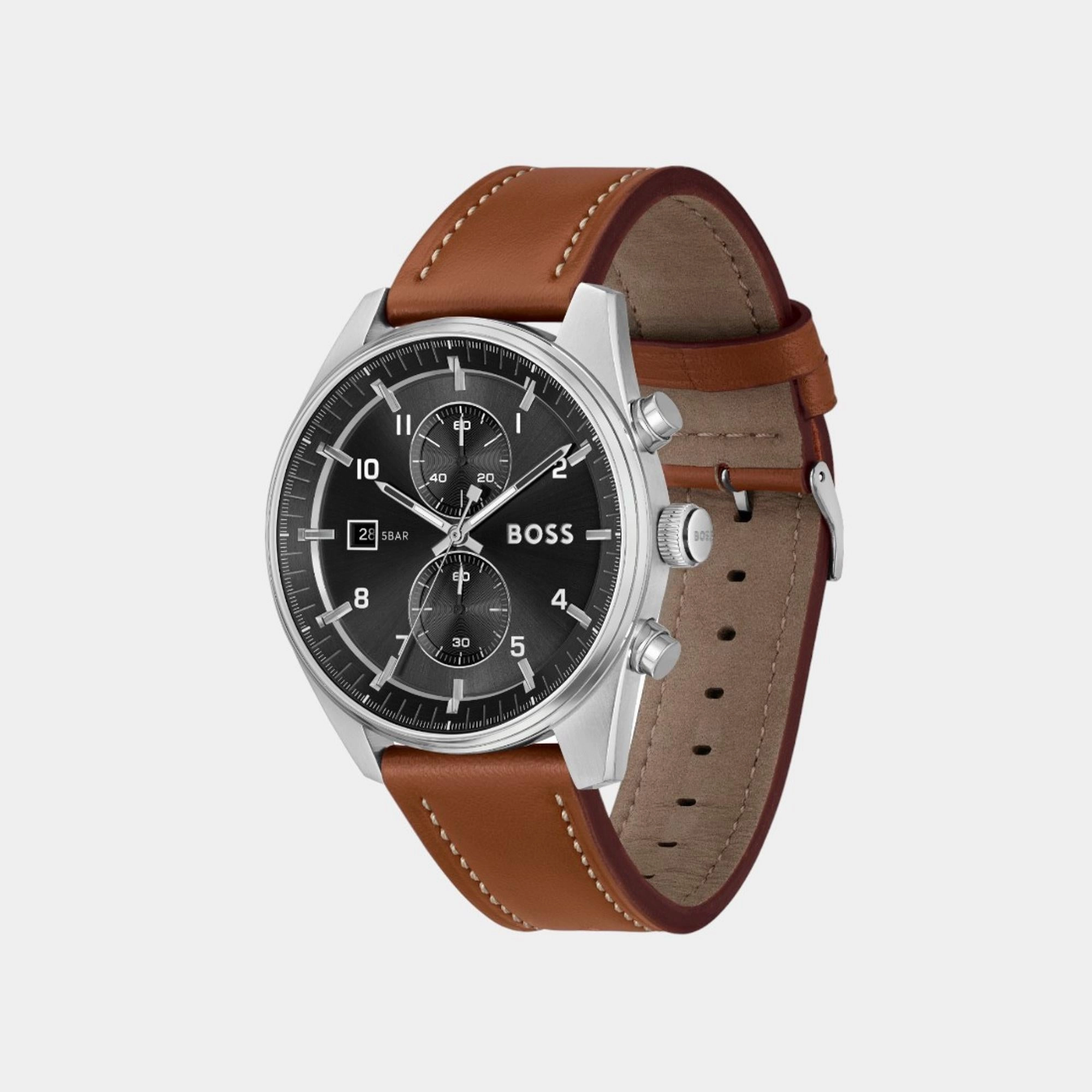 Men's Quartz Chronograph Black Dial Leather Watch 1514161