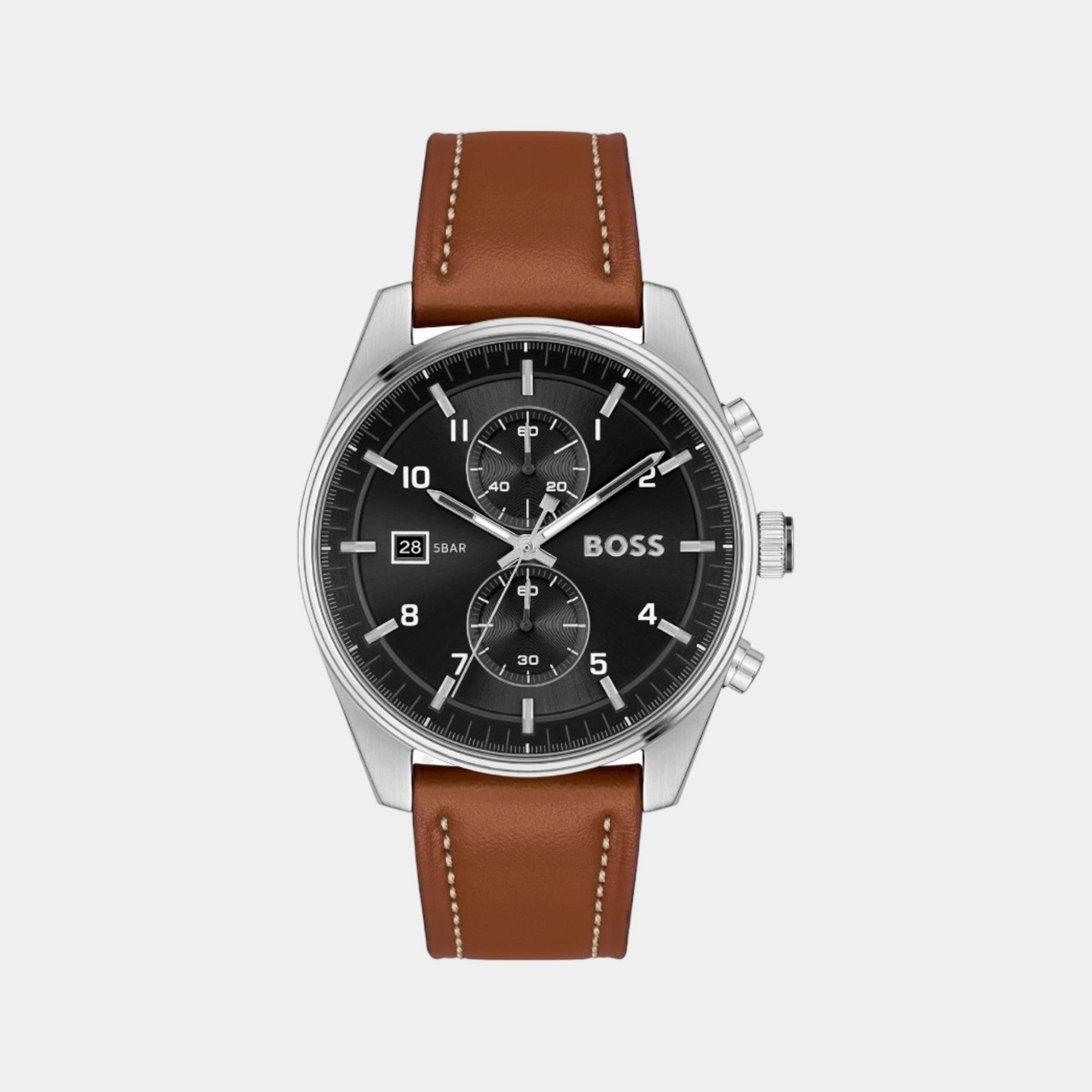Men's Quartz Chronograph Black Dial Leather Watch 1514161