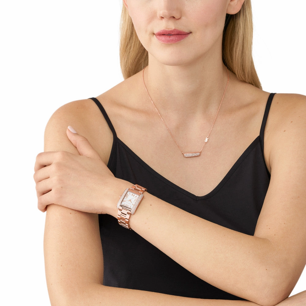 Michael Kors Emery Three-Hand Rose Gold-Tone Watch and Necklace Set MK1074SET