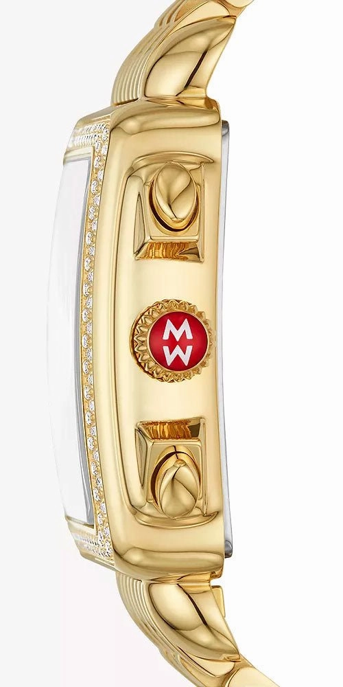 Michele Deco Chronograph 18K Gold-Plated Steel Diamonds Mother-of-Pearl Dial Date Rectangle Womens Watch MWW06A000777