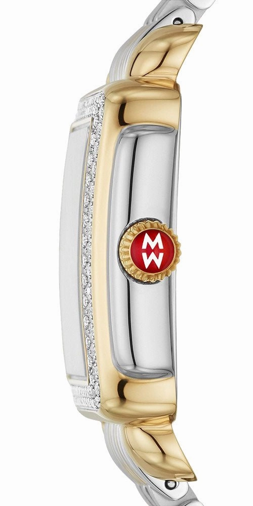 Michele Deco Madison Mid Two-Tone Steel Diamonds Blue Mother-of-Pearl Dial Rectangle Womens Watch MWW06G000036
