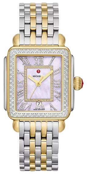 Michele Deco Madison Two-Tone Steel Diamonds Purple Mother-of-Pearl Dial Rectangle Womens Watch MWW06T000248