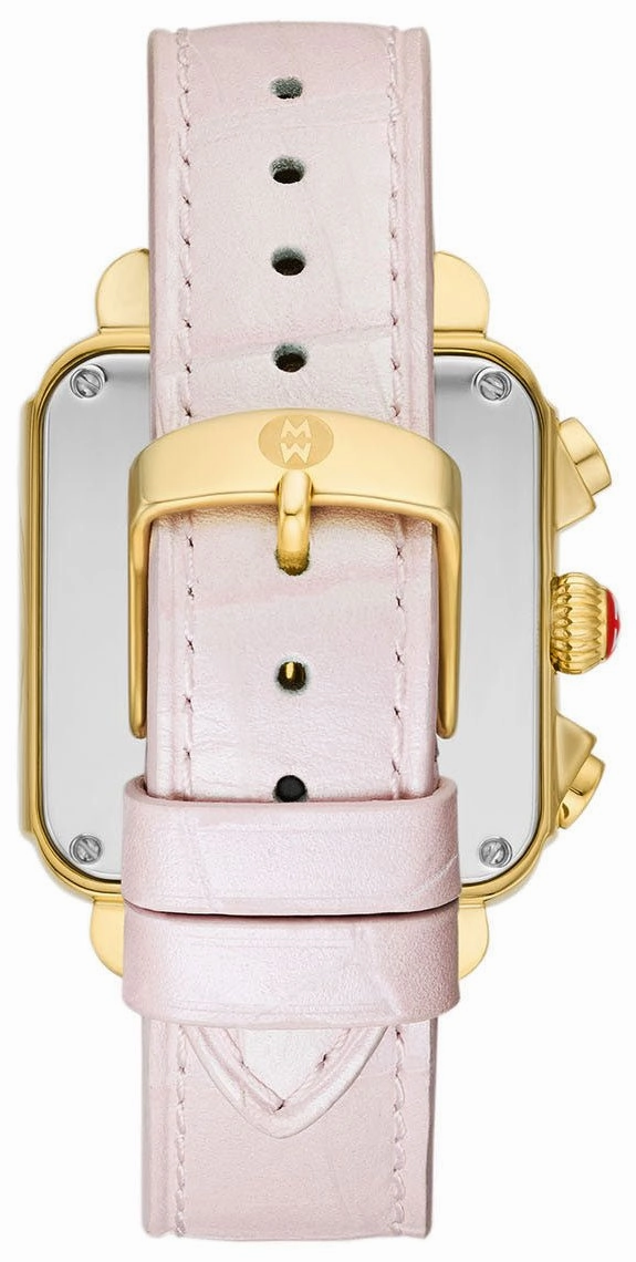 Michele Deco Sport Chronograph Pink Mother-of-Pearl Rectangle Dial Pink Leather Women's Watch MWW06K000068