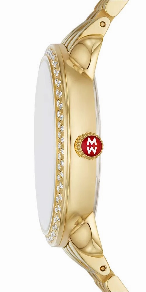 Michele Serein Mid Diamonds Silver Dial 18K Gold-Plated Steel Womens Watch MWW21B000161
