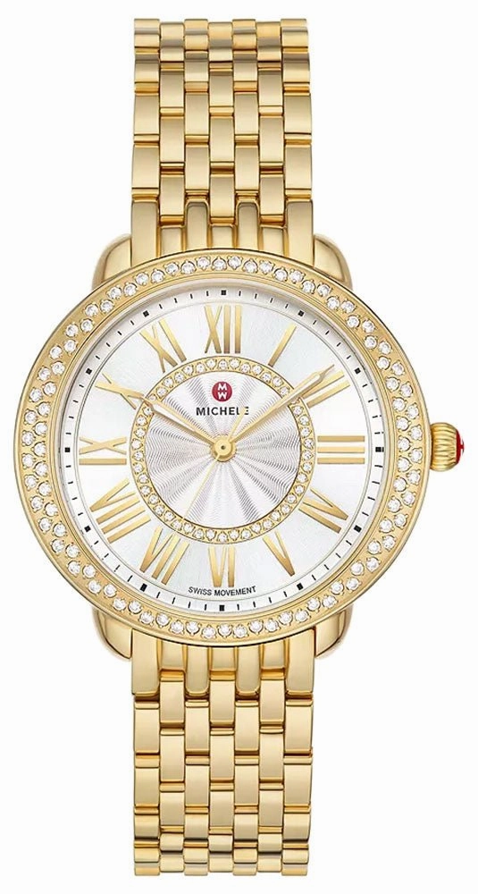 Michele Serein Mid Diamonds Silver Dial 18K Gold-Plated Steel Womens Watch MWW21B000161