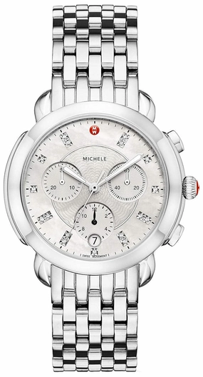 Michele Sidney Chronograph Stainless Steel Diamonds Mother-of-Pearl Dial Womens Watch MWW30A000015