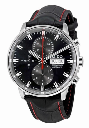 Mido Commander II Automatic Chronograph Black Leather Strap Black Dial Mens Watch M016.414.16.051.00