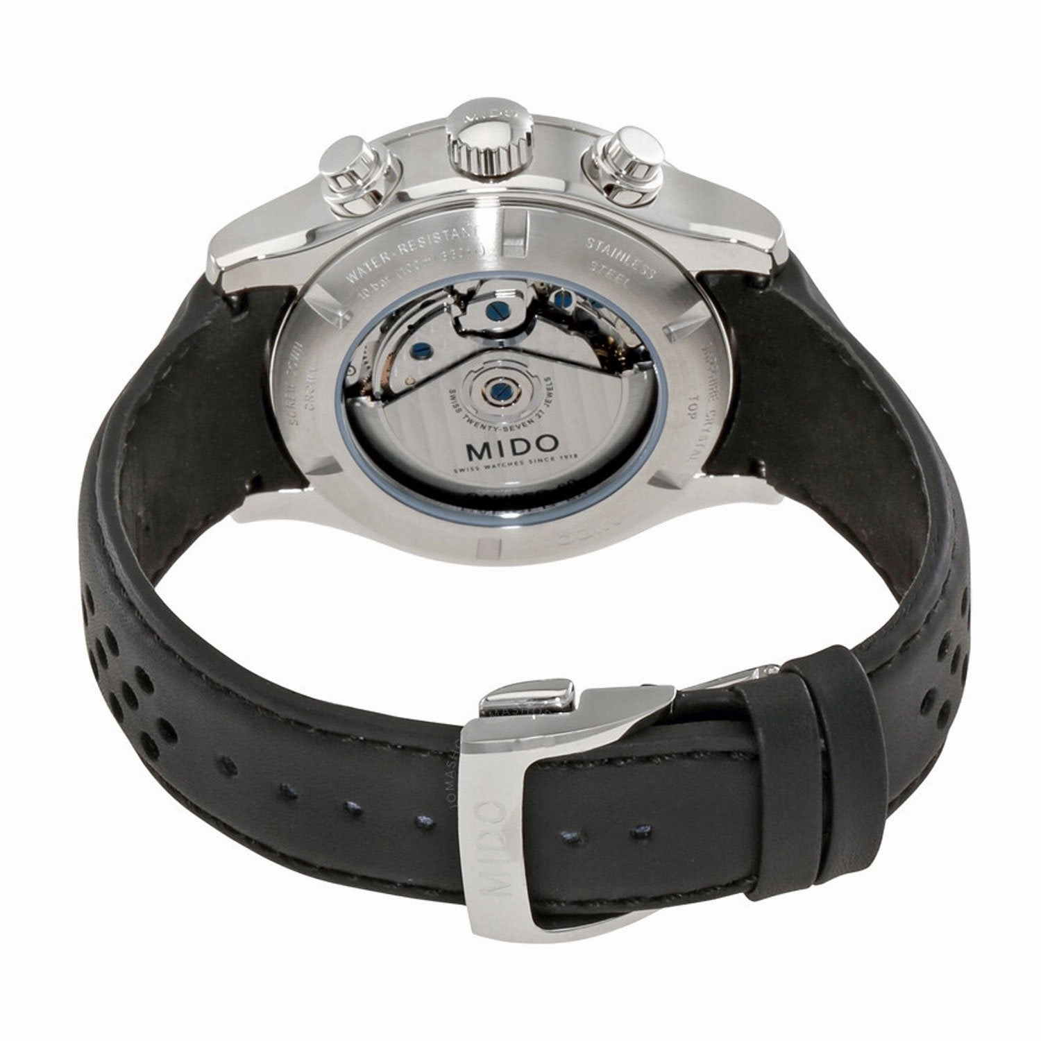 Mido Multifort Automatic Chronograph Black Leather Strap Black Dial Date Mens Watch M025.627.16.061.00
