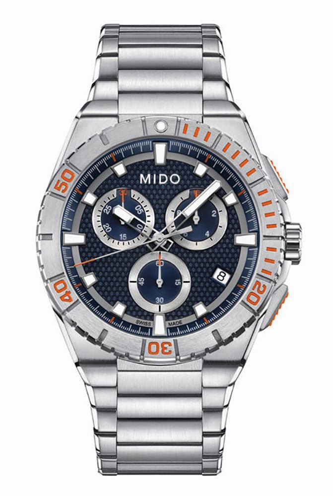 Mido Ocean Star Chronograph Stainless Steel Blue Dial Date Quartz Divers Mens Watch M023.417.11.041.00