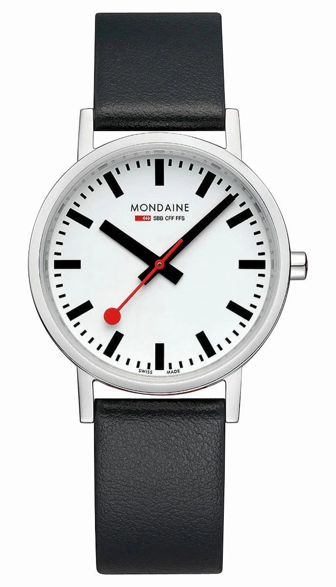 Mondaine Classic Stainless Steel White Dial Black Vegan Leather Strap Quartz Unisex Watch A660.30314.16SBB