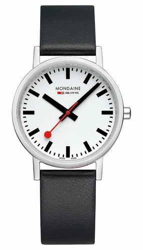 Mondaine Classic Stainless Steel White Dial Black Vegan Leather Strap Quartz Unisex Watch A660.30314.16SBB