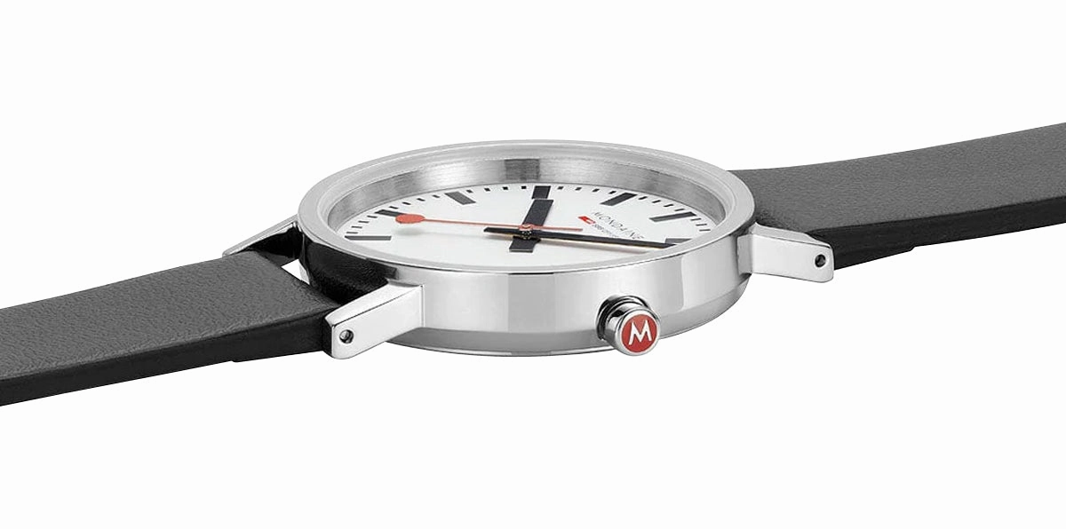 Mondaine Classic Stainless Steel White Dial Black Vegan Leather Strap Quartz Unisex Watch A660.30314.16SBB