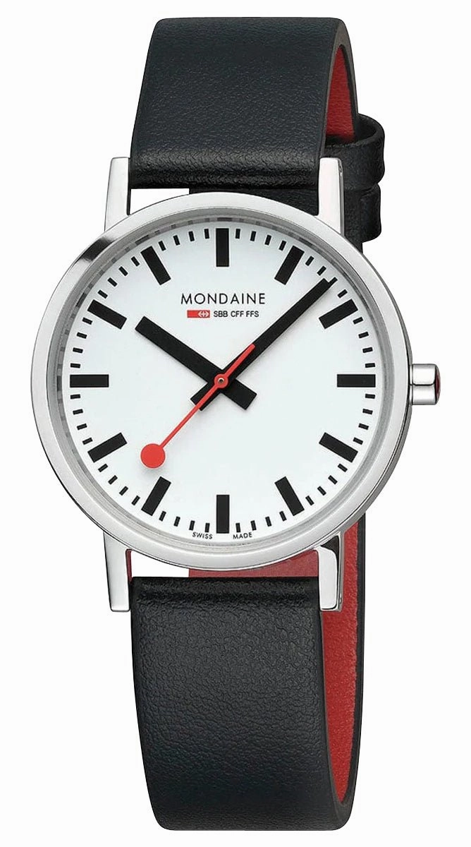 Mondaine Classic Stainless Steel White Dial Black Vegan Leather Strap Quartz Unisex Watch A660.30314.16SBB