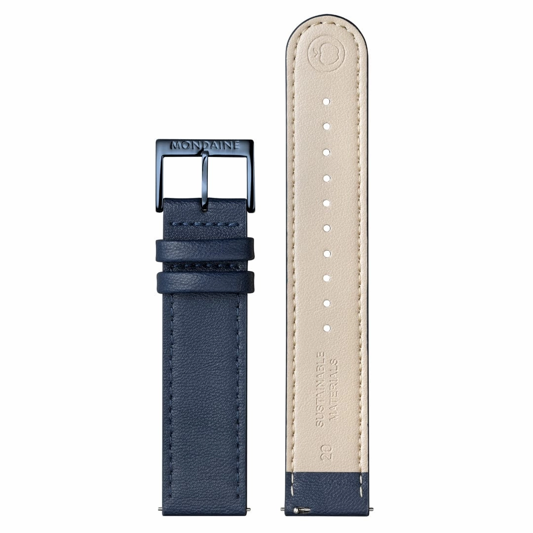 Mondaine Doppio 41mm Blue Vegan Grape Leather Watch MLE.41240.LDV
