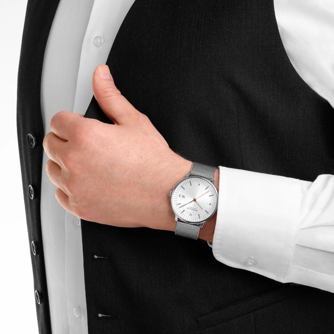 Mondaine Doppio 41mm White Dial Silver Mesh Bracelet Watch MLE.41210.SM