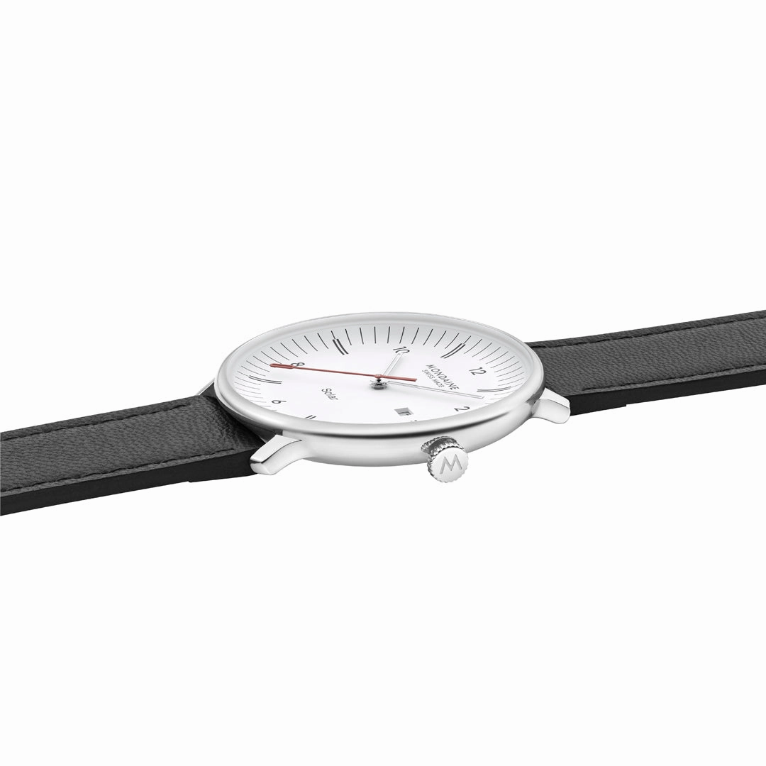 Mondaine Doppio Solar Black Vegan Leather Watch MLE.41910.LBV