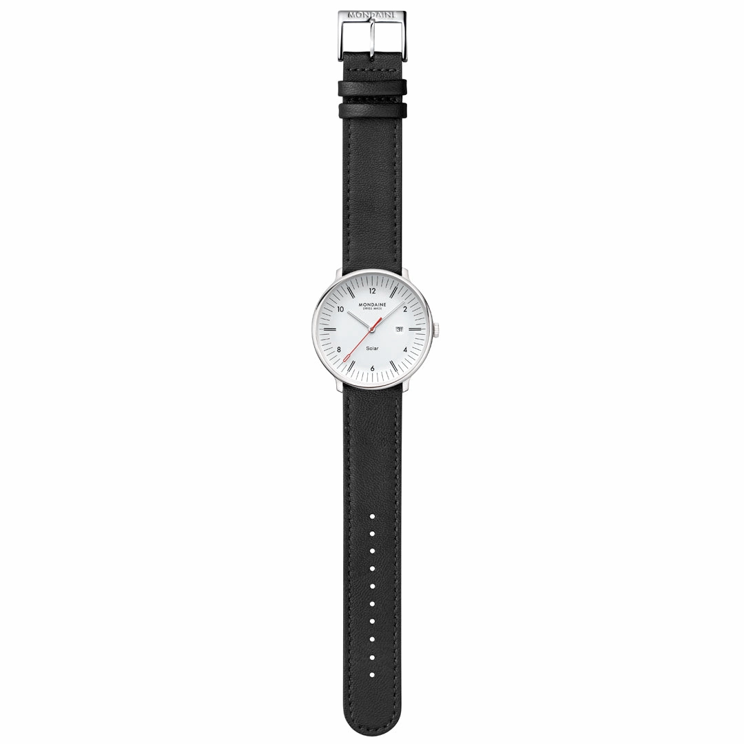 Mondaine Doppio Solar Black Vegan Leather Watch MLE.41910.LBV