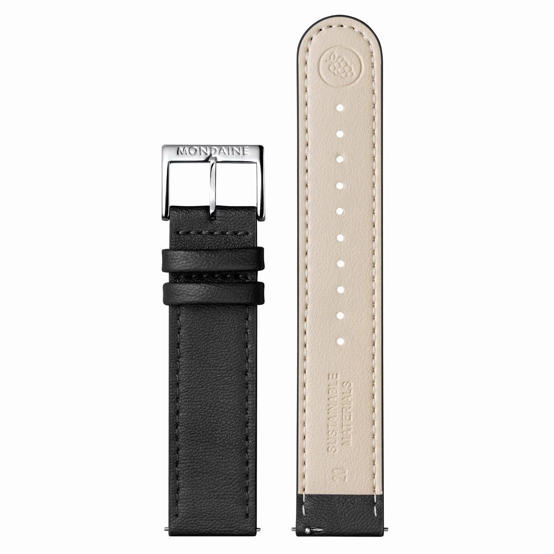 Mondaine Doppio Solar Black Vegan Leather Watch MLE.41910.LBV