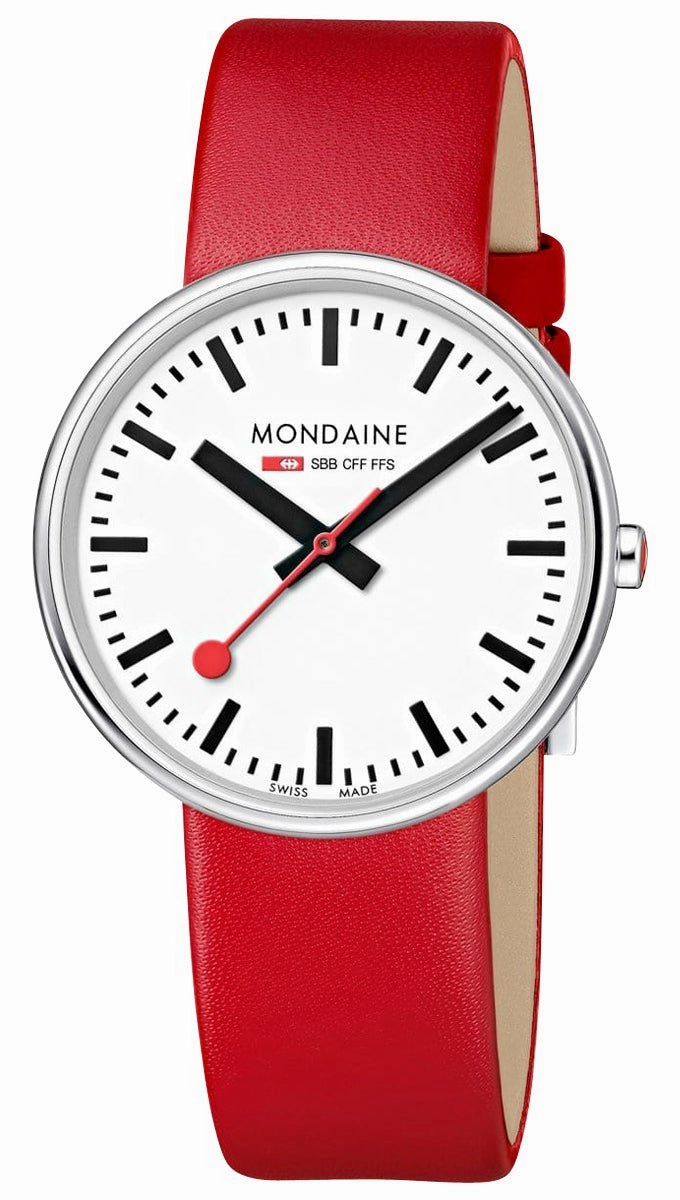 Mondaine Giant Backlight Stainless Steel White Dial Red Leather Strap Quartz Womens Watch MSX.3511B.LC