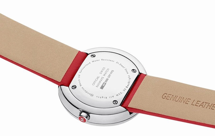Mondaine Giant Backlight Stainless Steel White Dial Red Leather Strap Quartz Womens Watch MSX.3511B.LC