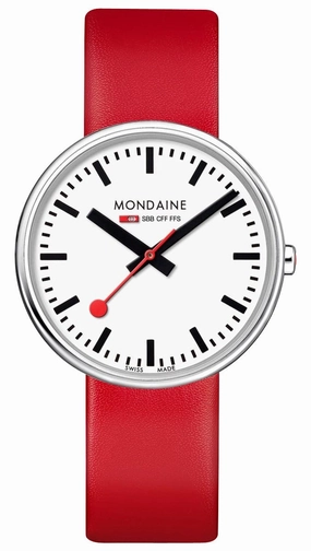 Mondaine Giant Backlight Stainless Steel White Dial Red Leather Strap Quartz Womens Watch MSX.3511B.LC