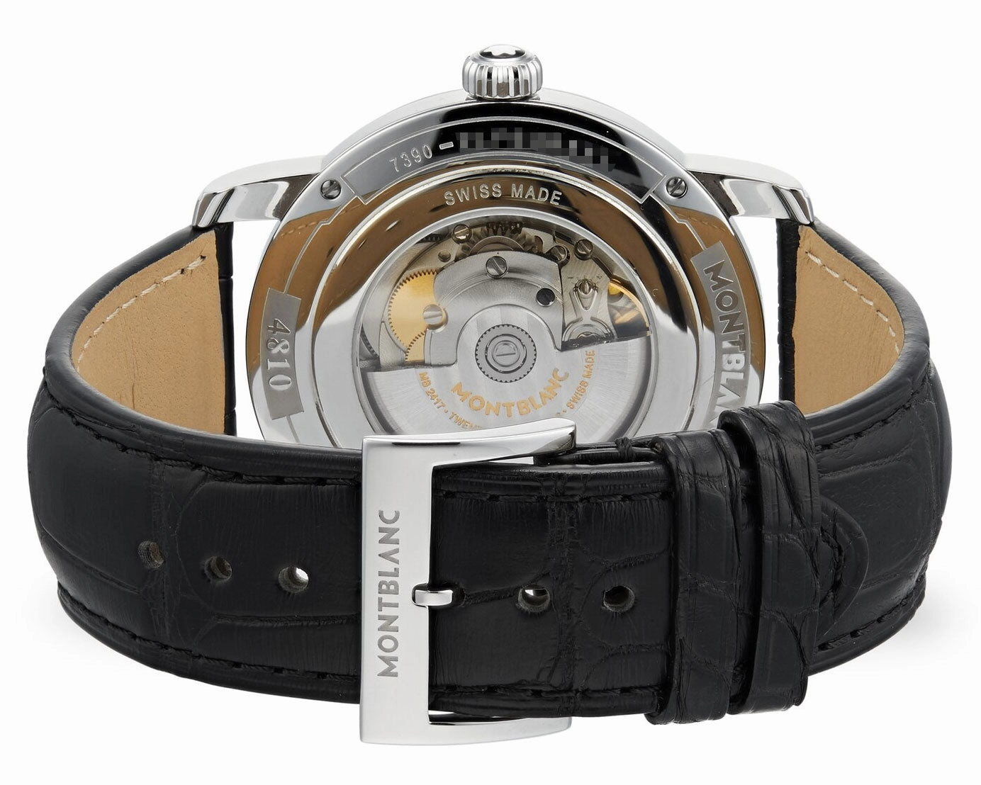 Montblanc 4810 Automatic Stainless Steel Silver Dial Black Leather Strap Date Mens Watch 114841